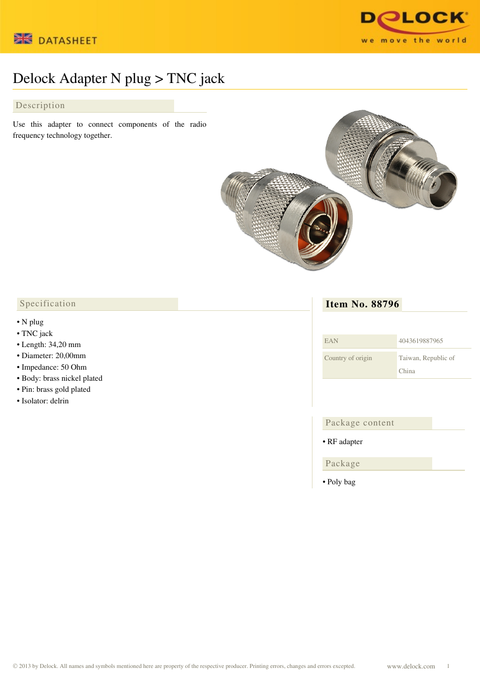 DeLOCK 88796 User Manual | 1 page