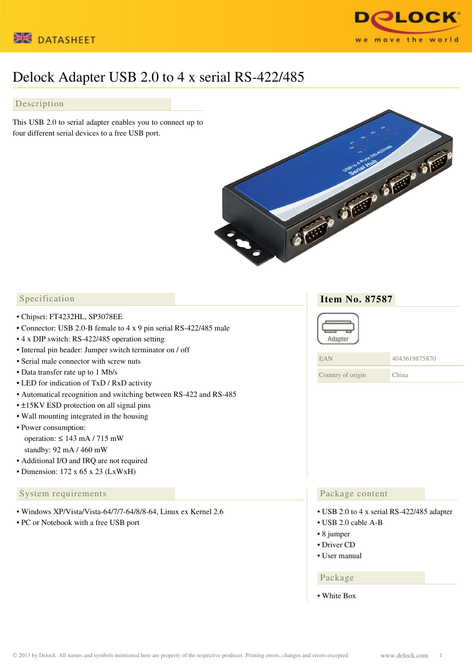 DeLOCK 87587 User Manual | 2 pages