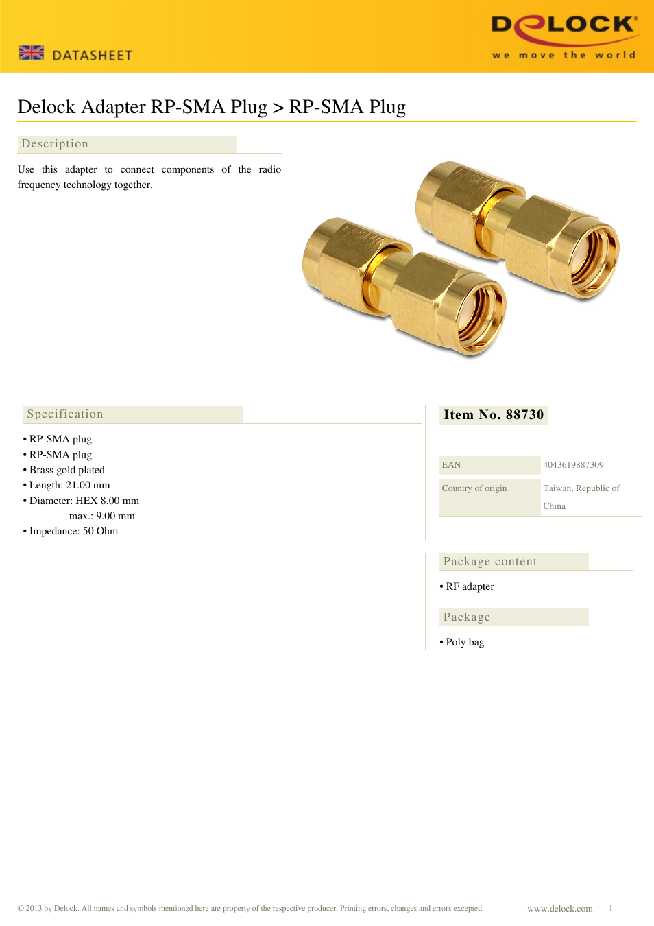 DeLOCK 88730 User Manual | 1 page