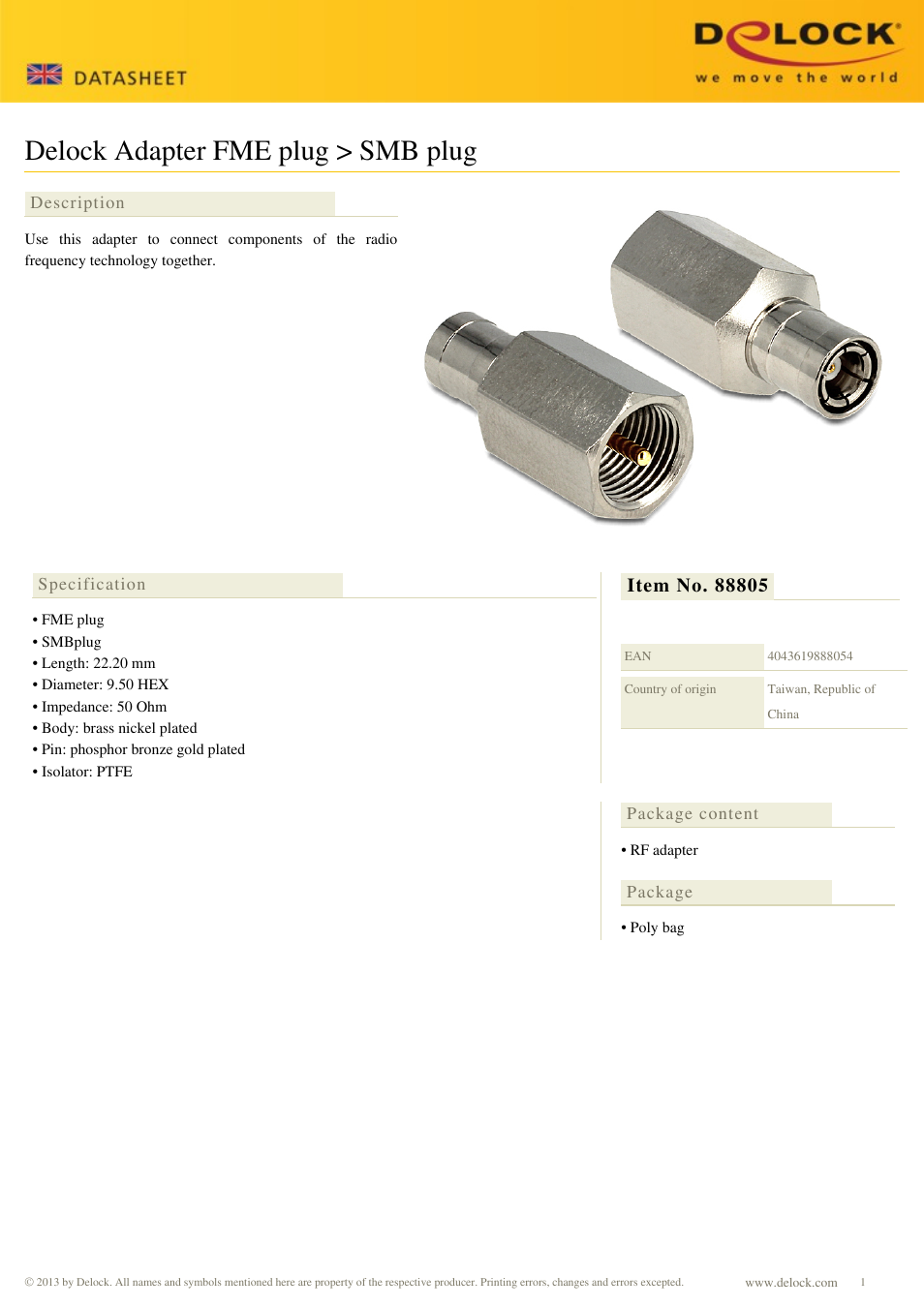 DeLOCK 88805 User Manual | 1 page