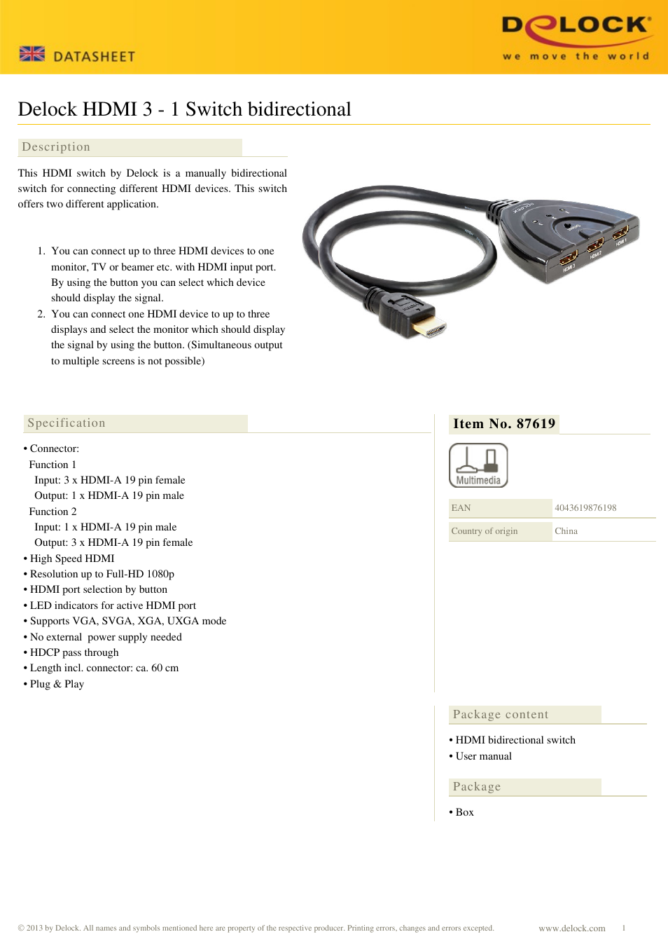 DeLOCK 87619 User Manual | 2 pages