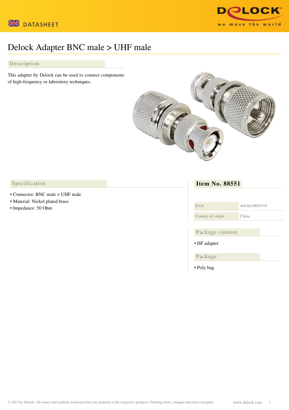 DeLOCK 88551 User Manual | 1 page