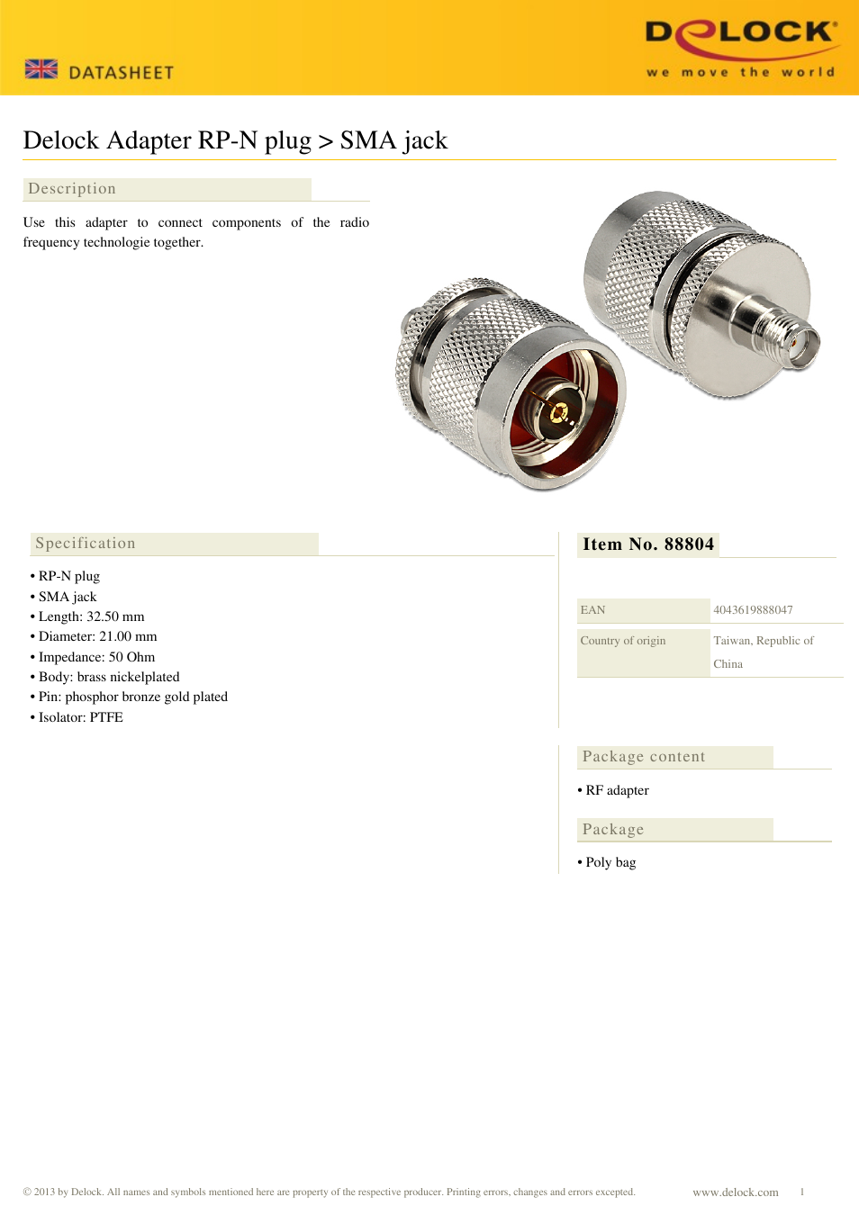 DeLOCK 88804 User Manual | 1 page