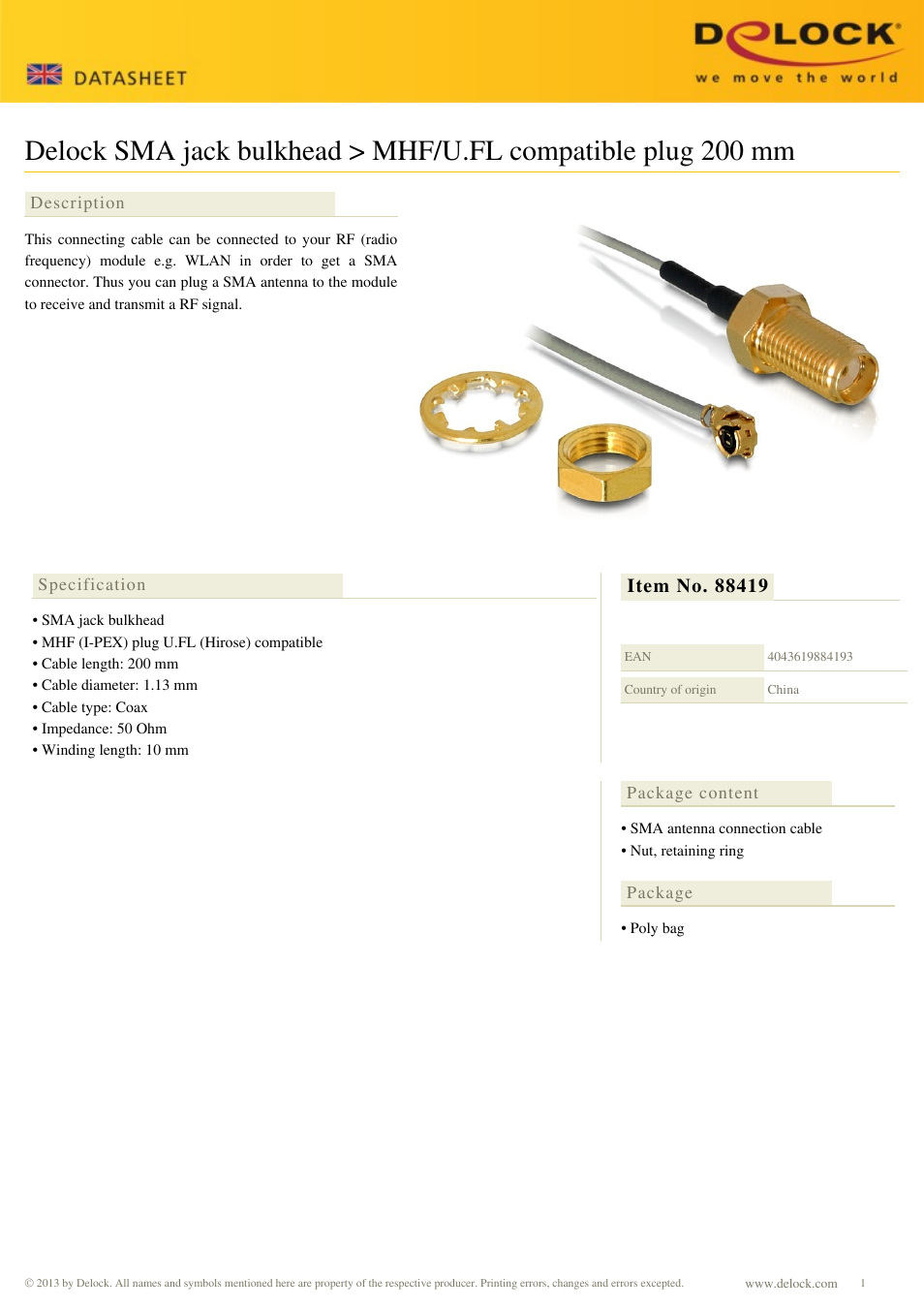 DeLOCK 88419 User Manual | 1 page