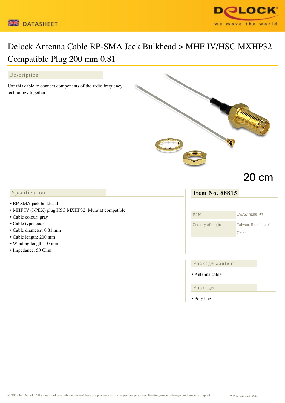 DeLOCK 88815 User Manual | 1 page