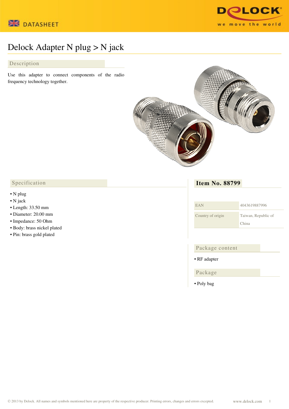 DeLOCK 88799 User Manual | 1 page