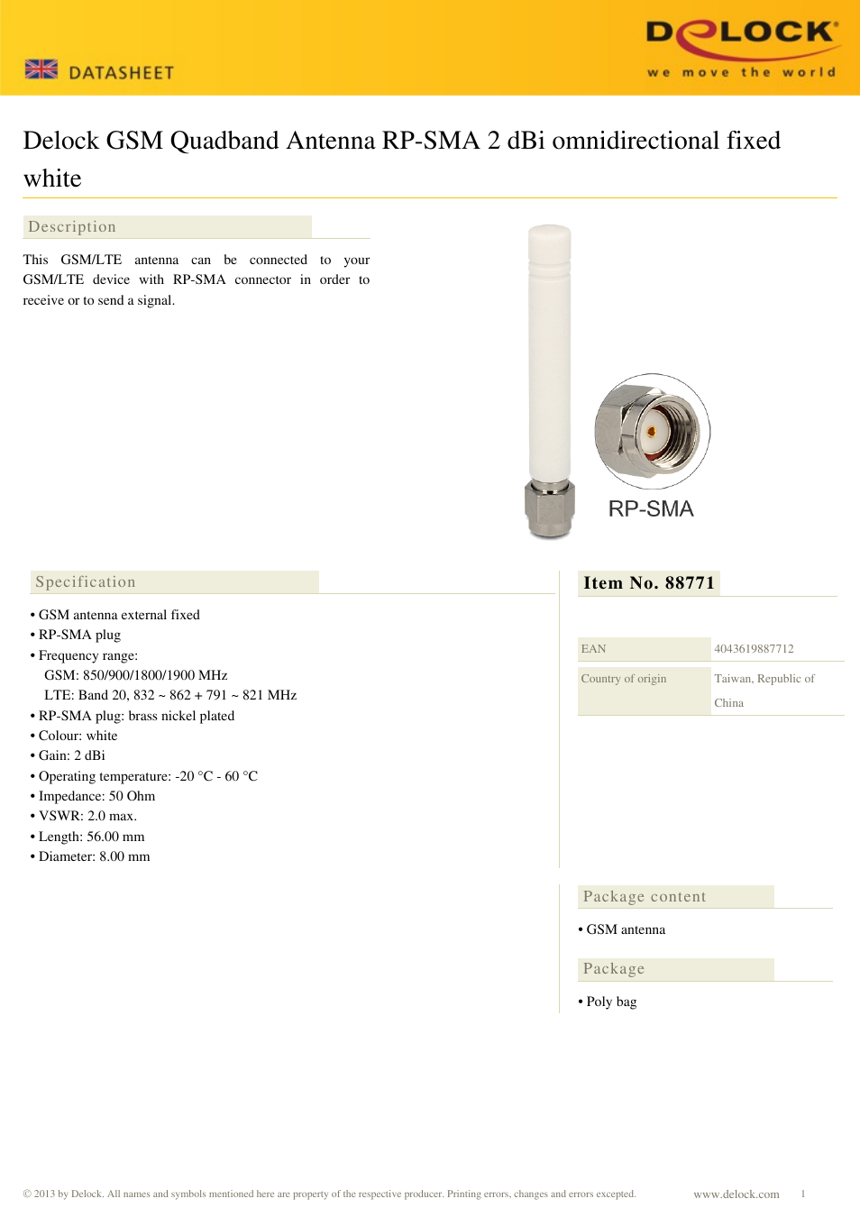 DeLOCK 88771 User Manual | 1 page