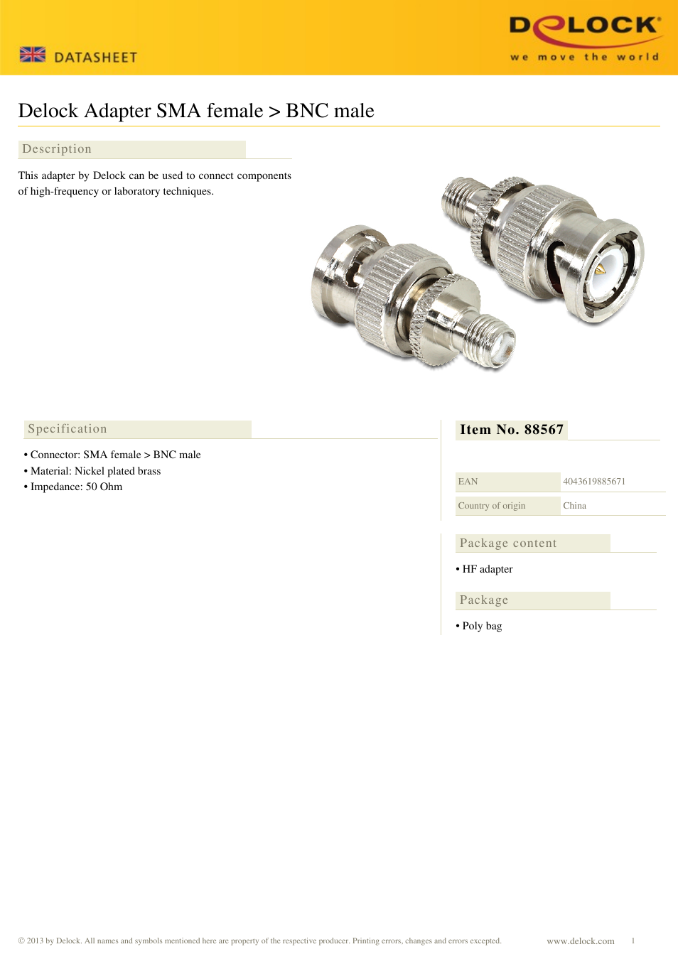 DeLOCK 88567 User Manual | 1 page