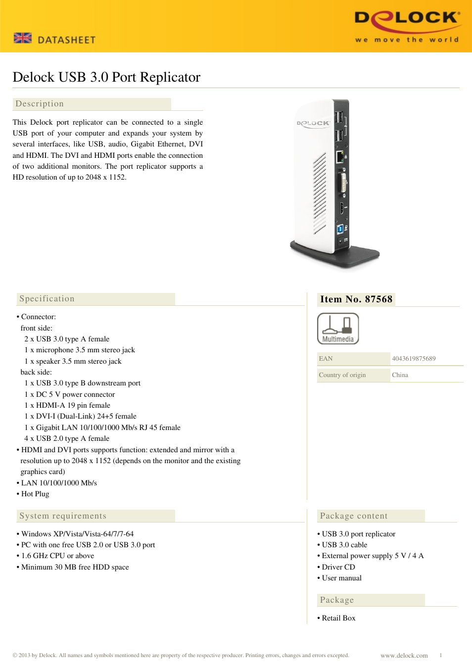 DeLOCK 87568 User Manual | 2 pages