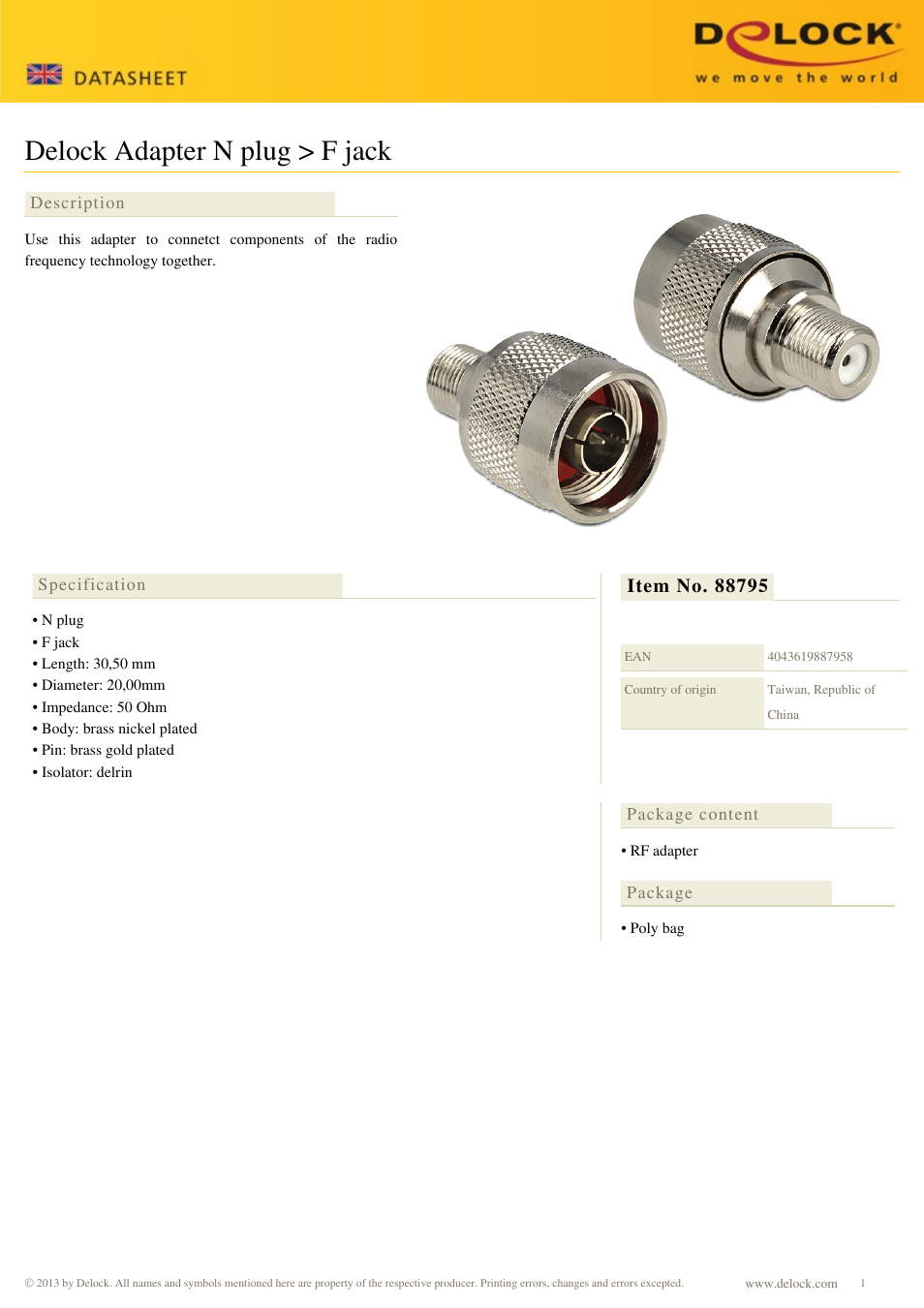 DeLOCK 88795 User Manual | 1 page