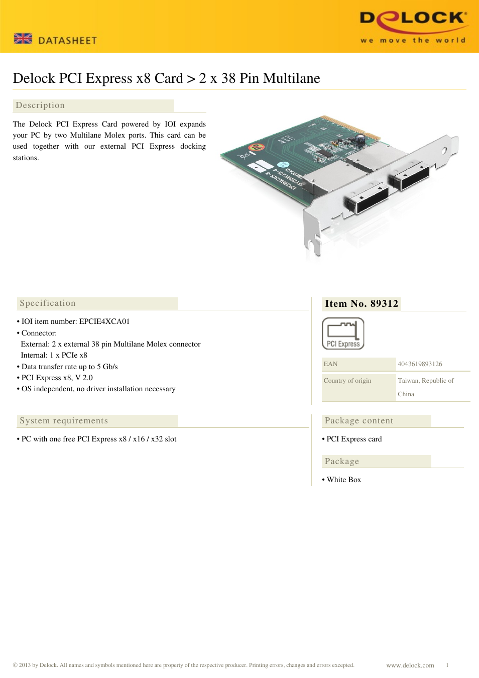 DeLOCK 89312 User Manual | 1 page