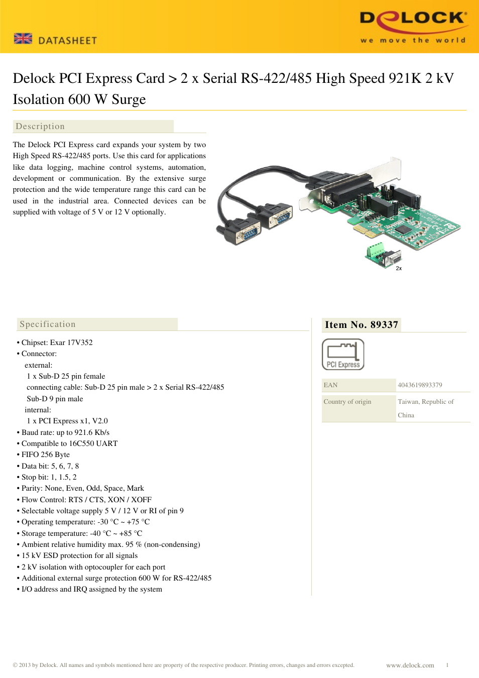 DeLOCK 89337 User Manual | 2 pages