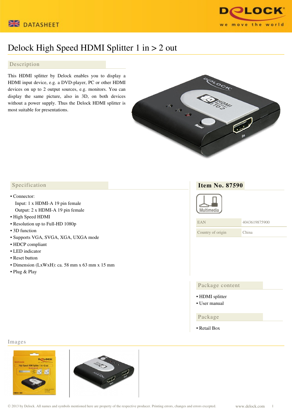 DeLOCK 87590 User Manual | 1 page