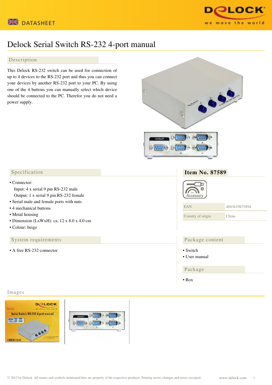 DeLOCK 87589 User Manual | 1 page