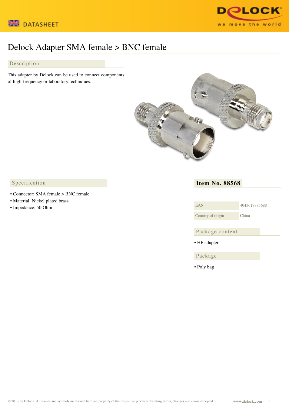 DeLOCK 88568 User Manual | 1 page