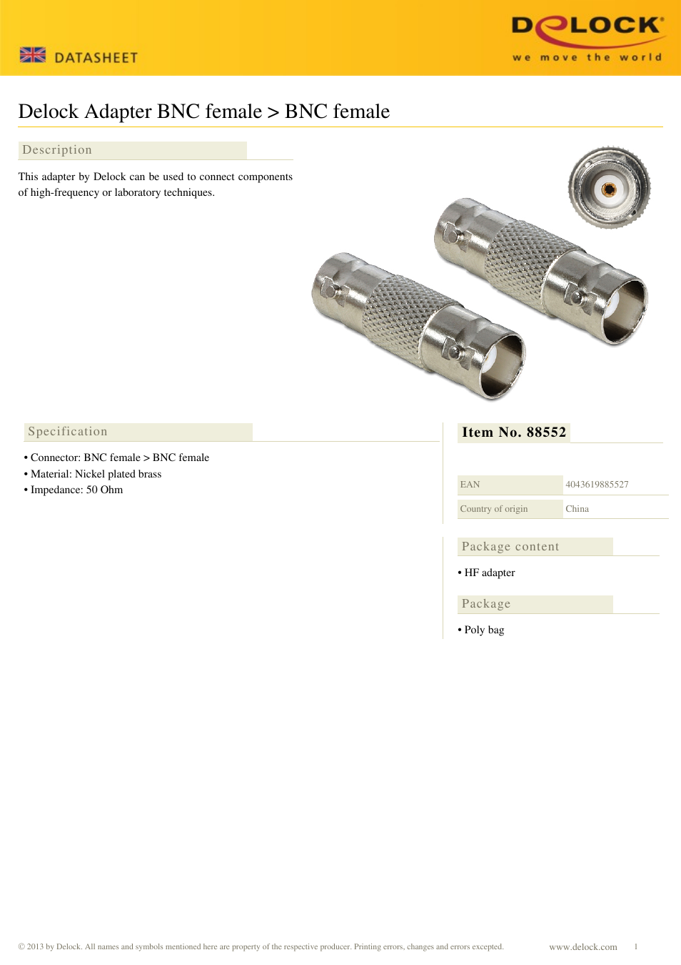 DeLOCK 88552 User Manual | 1 page