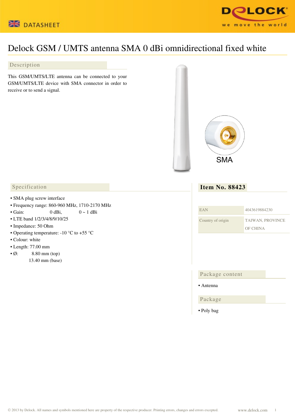 DeLOCK 88423 User Manual | 1 page