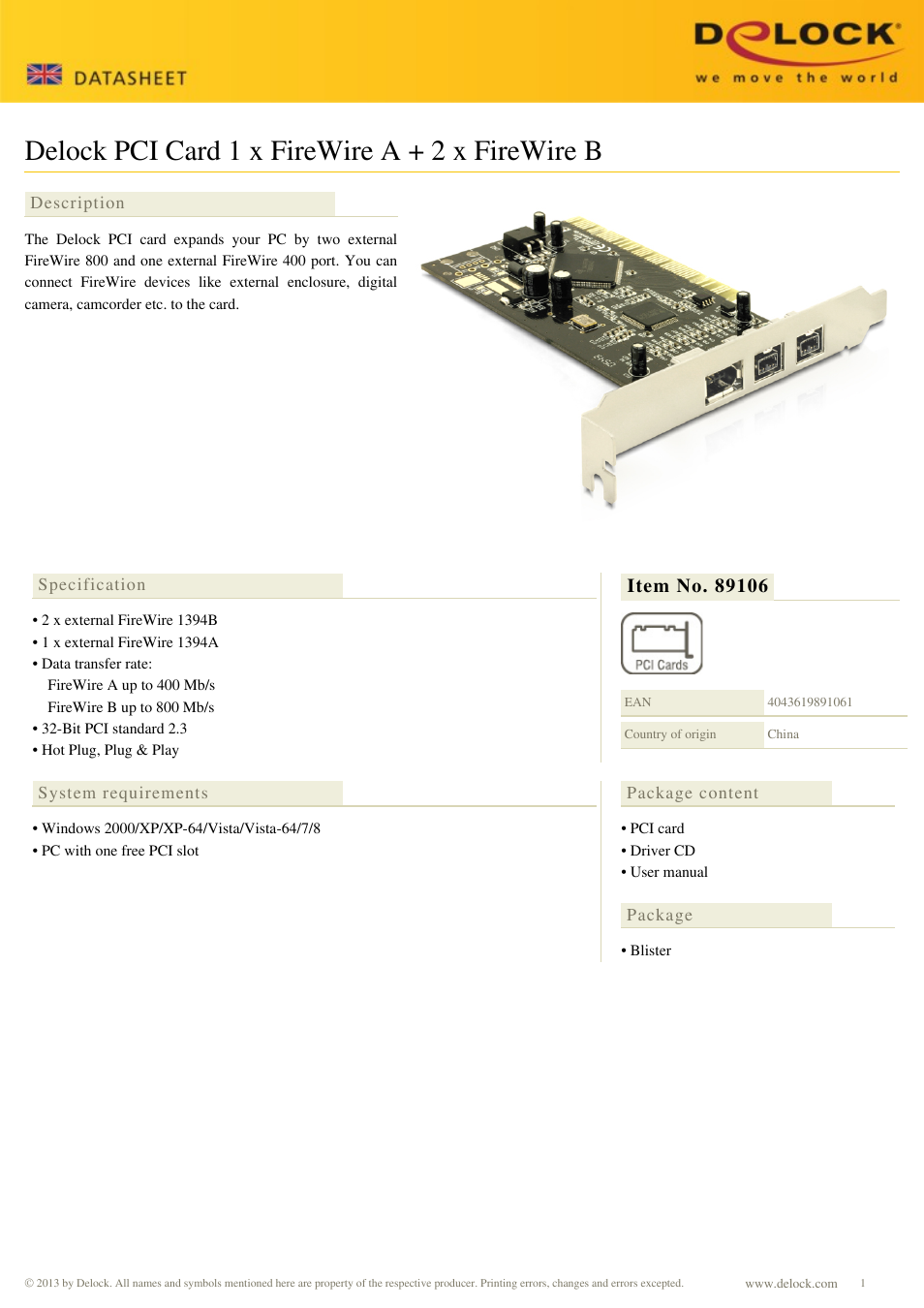 DeLOCK 89106 User Manual | 1 page