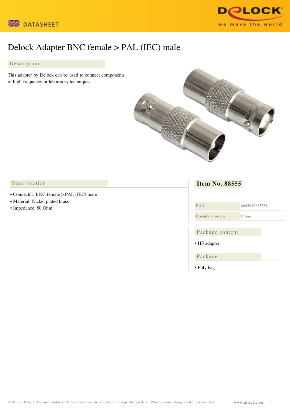 DeLOCK 88555 User Manual | 1 page