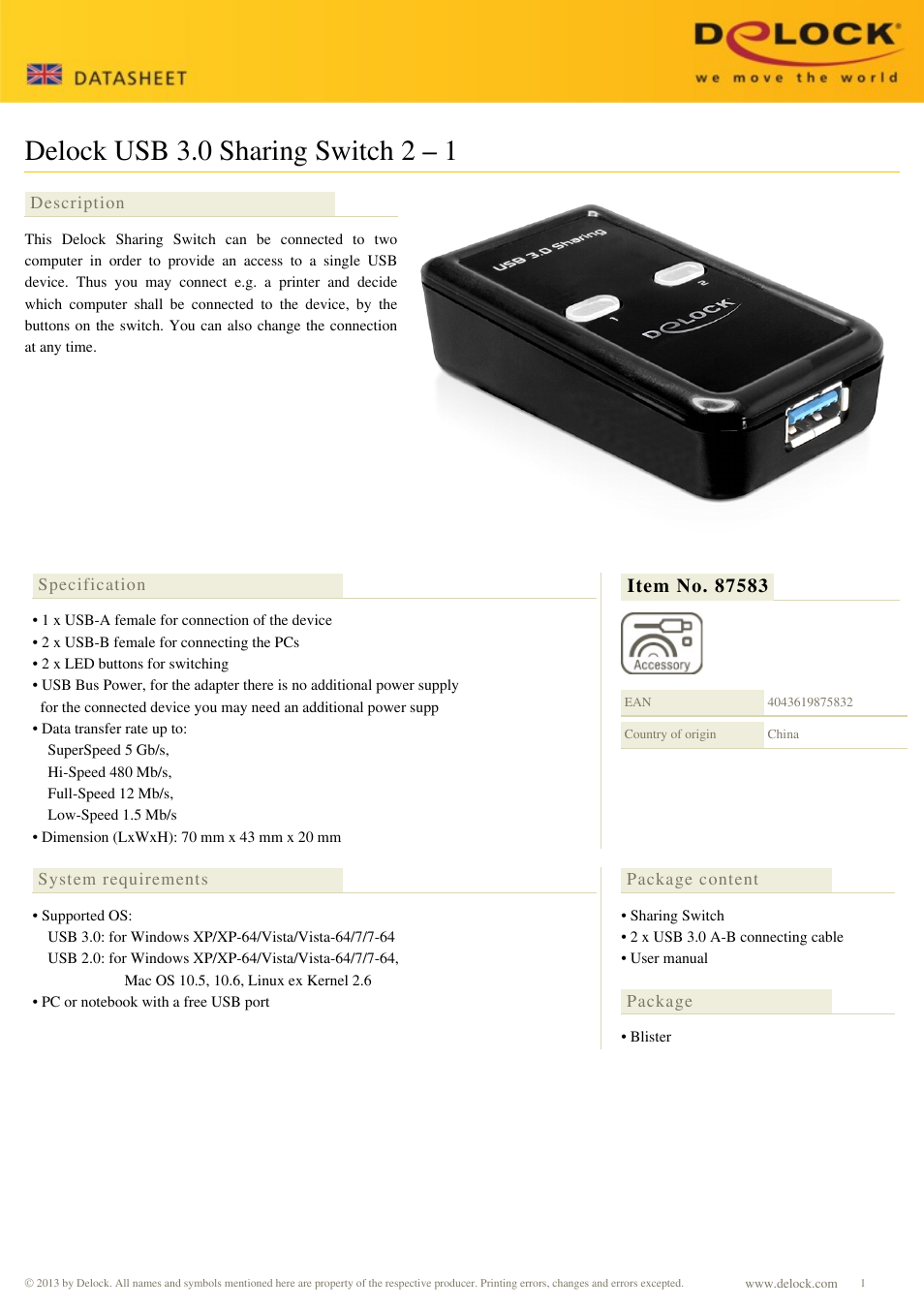 DeLOCK 87583 User Manual | 2 pages
