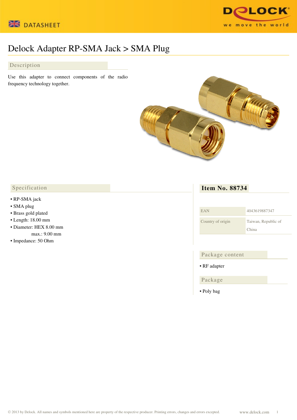 DeLOCK 88734 User Manual | 1 page