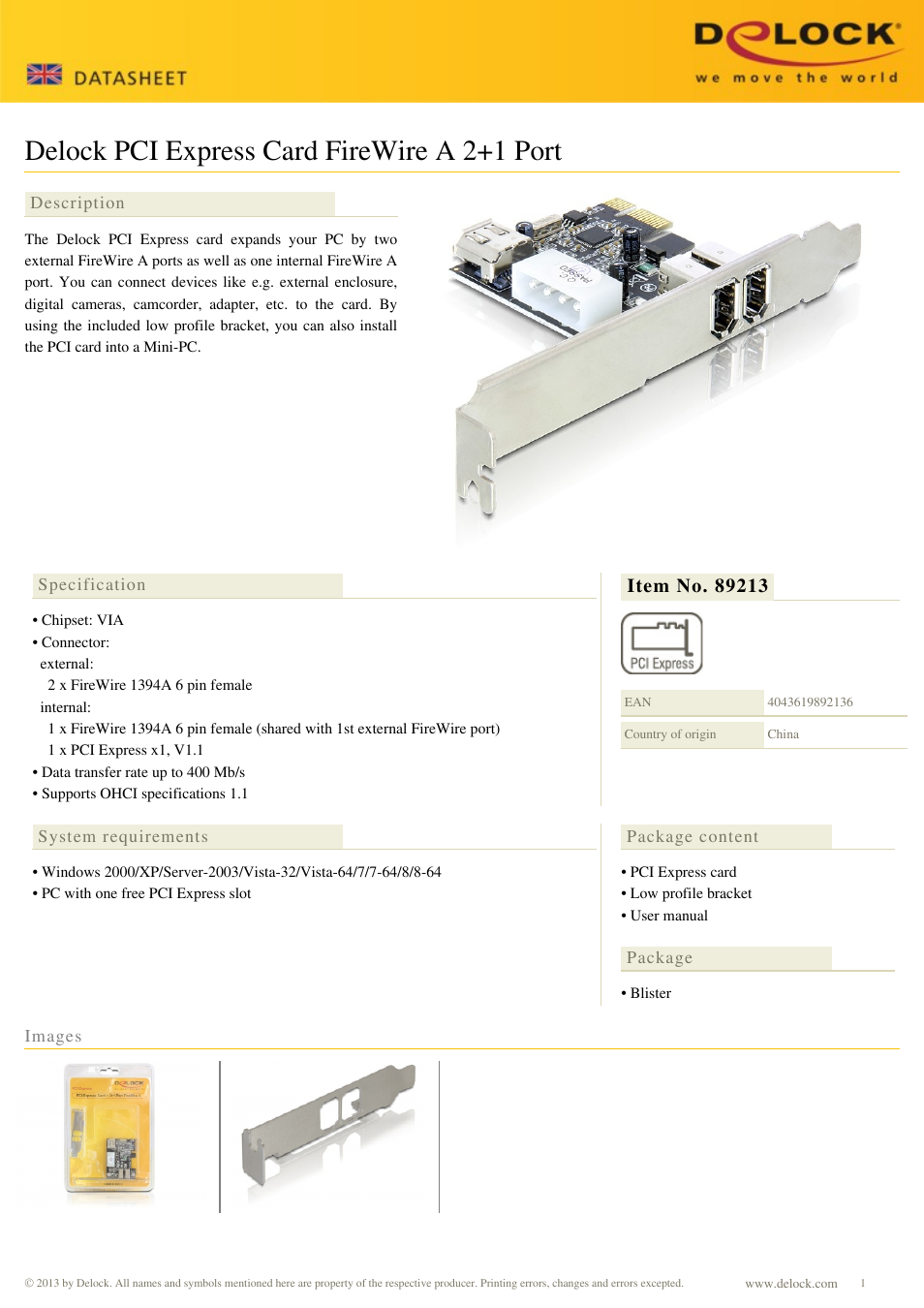 DeLOCK 89213 User Manual | 1 page