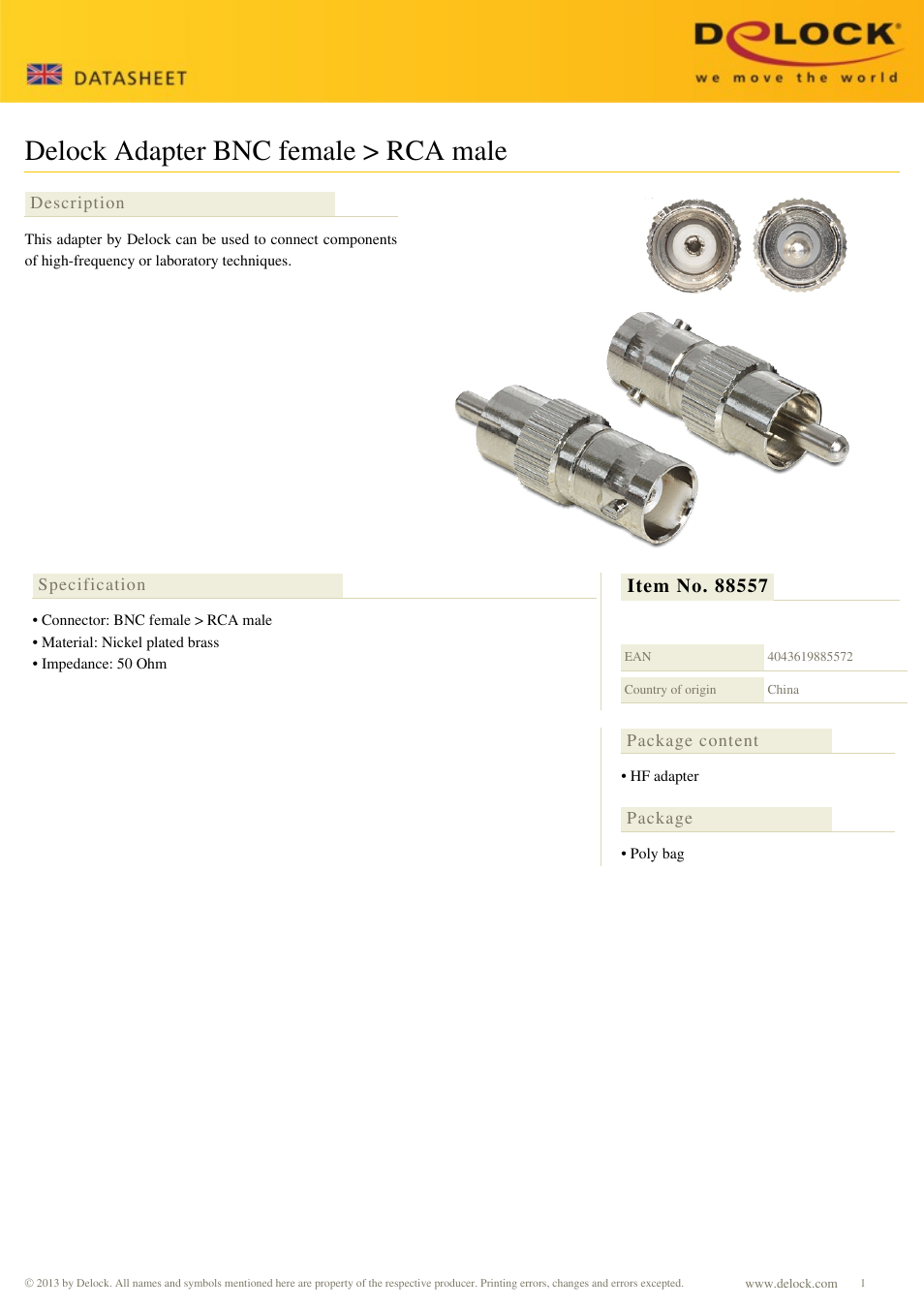 DeLOCK 88557 User Manual | 1 page