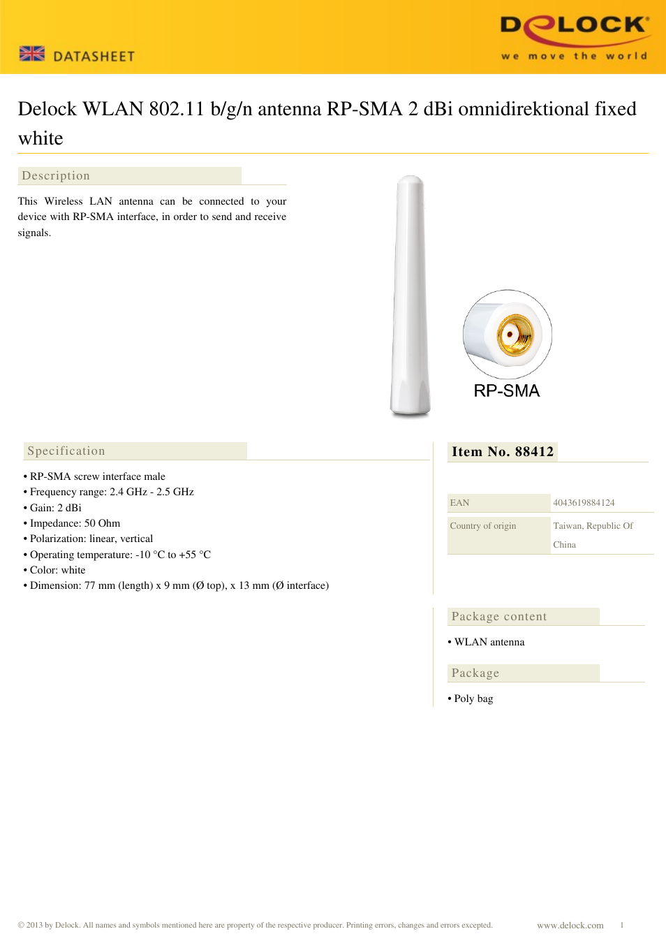 DeLOCK 88412 User Manual | 1 page