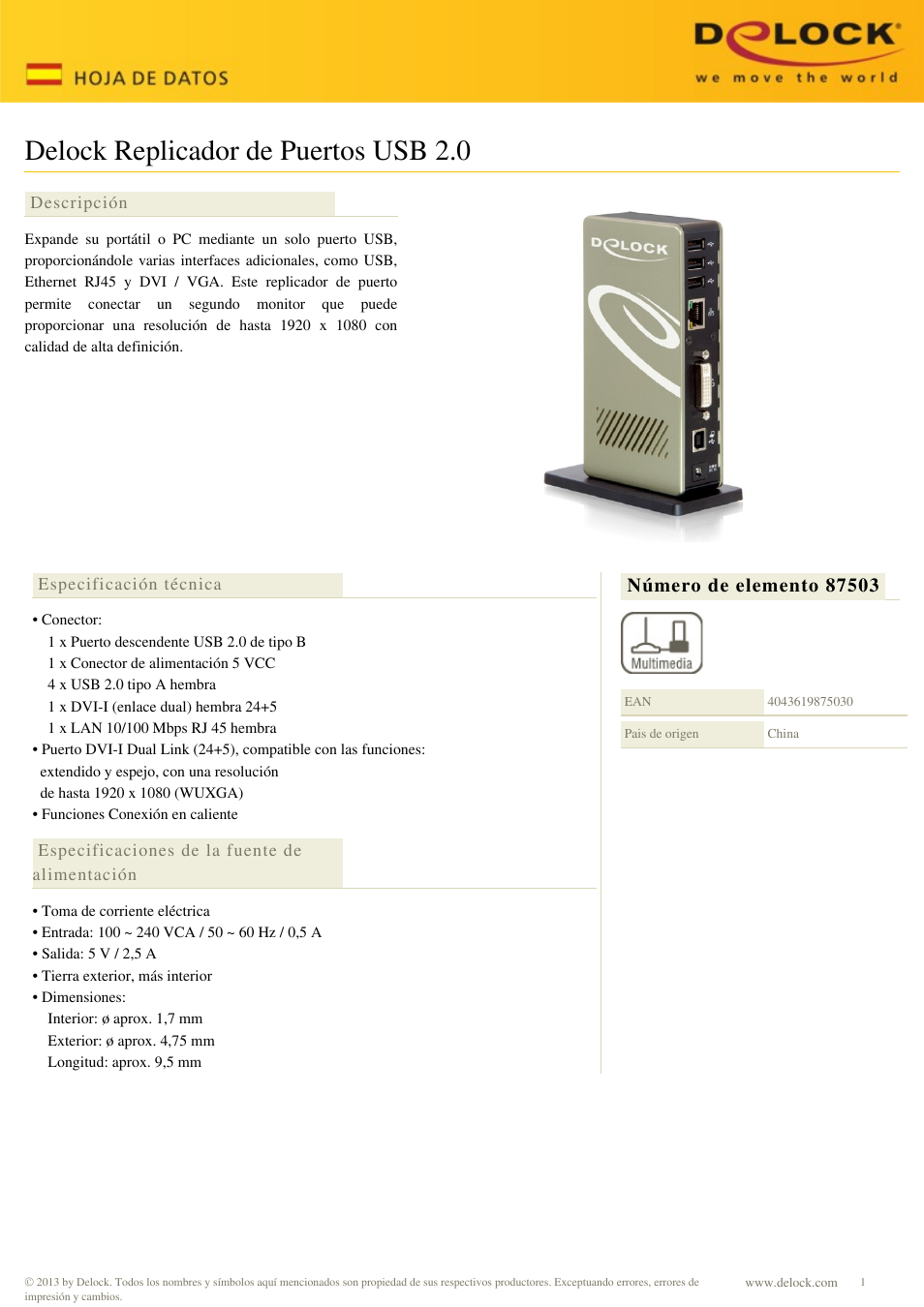 DeLOCK 87503 User Manual | 2 pages