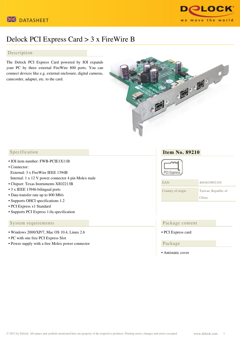 DeLOCK 89210 User Manual | 1 page