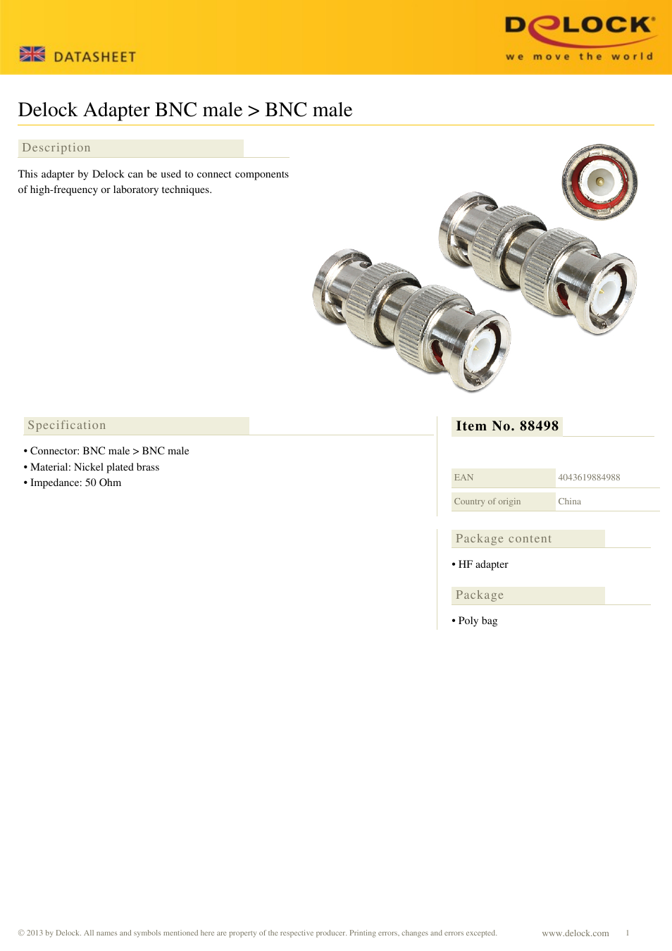 DeLOCK 88498 User Manual | 1 page