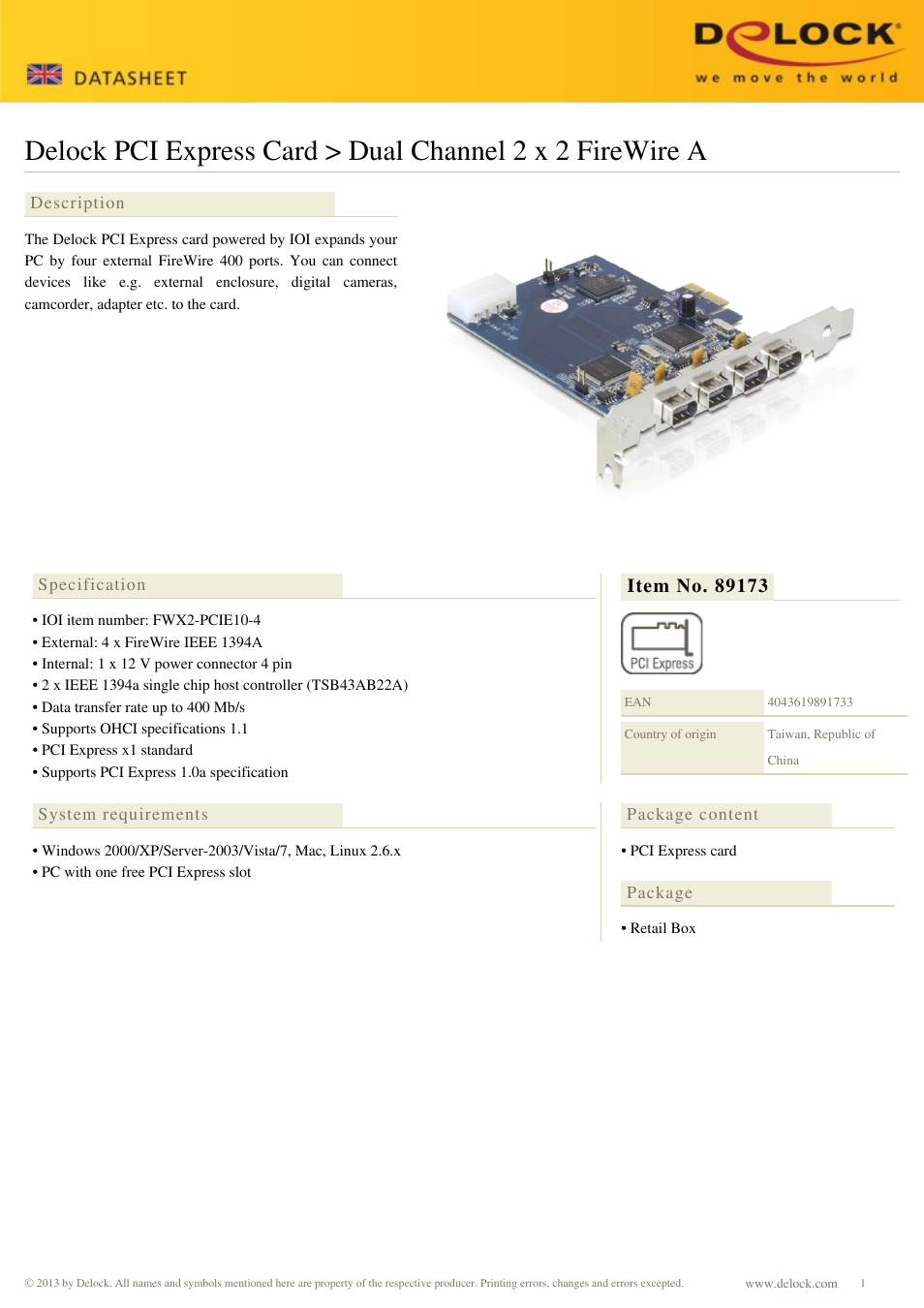 DeLOCK 89173 User Manual | 1 page