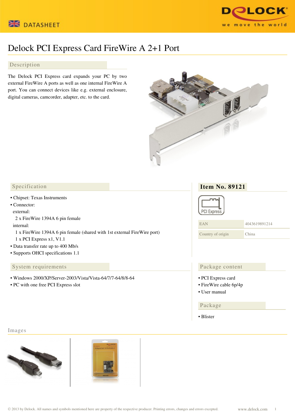 DeLOCK 89121 User Manual | 1 page