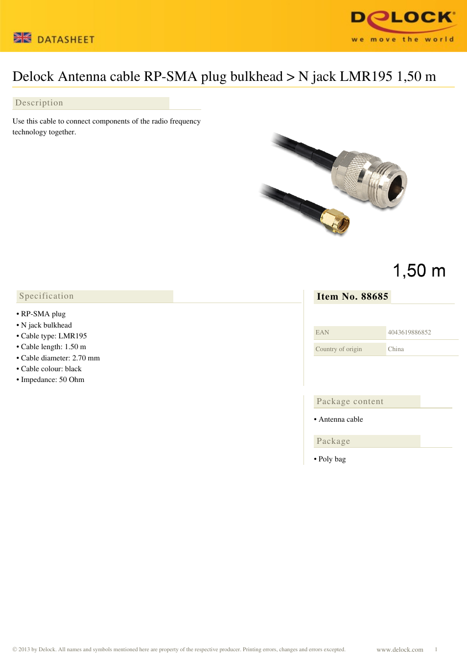 DeLOCK 88685 User Manual | 1 page