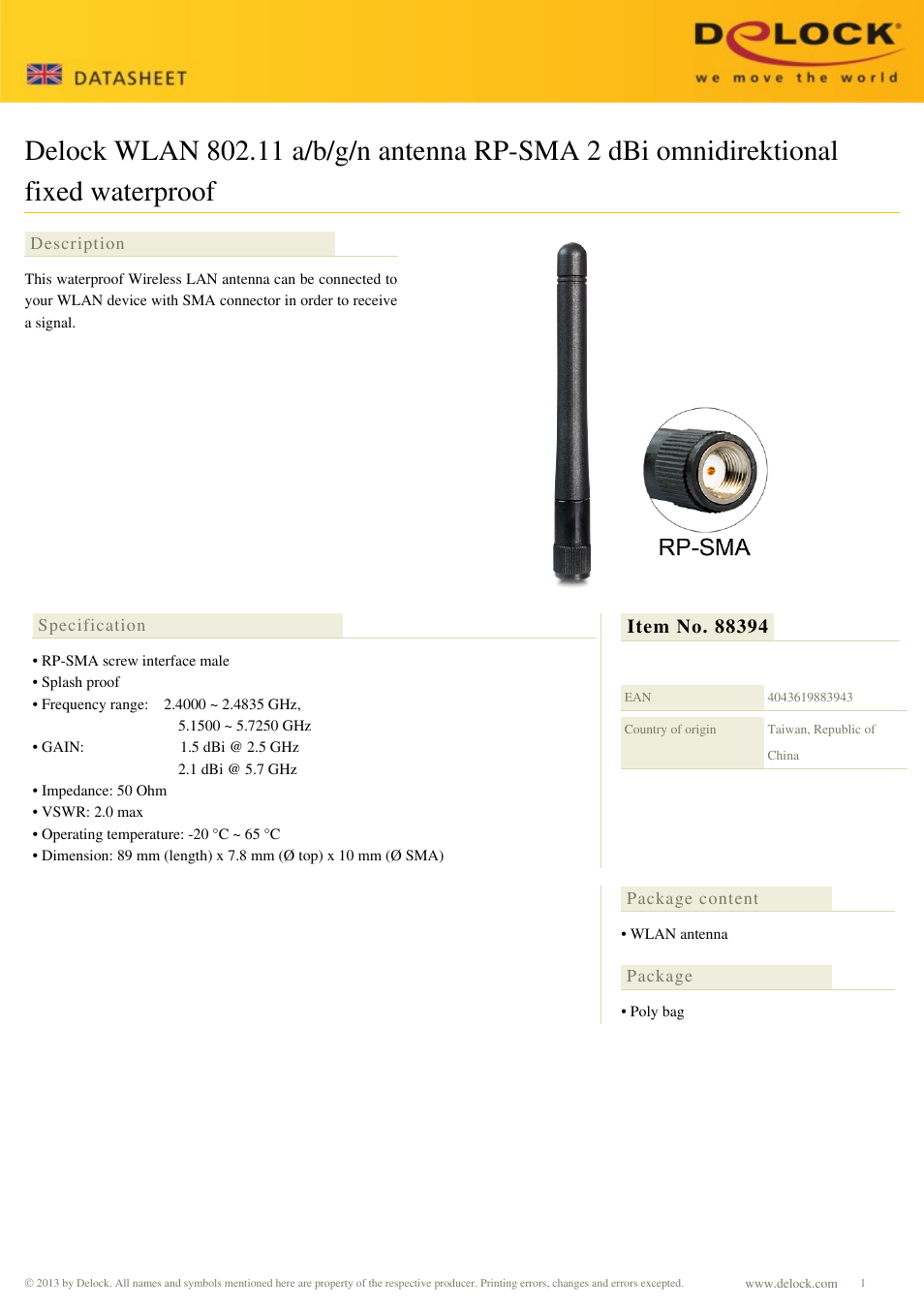 DeLOCK 88394 User Manual | 1 page