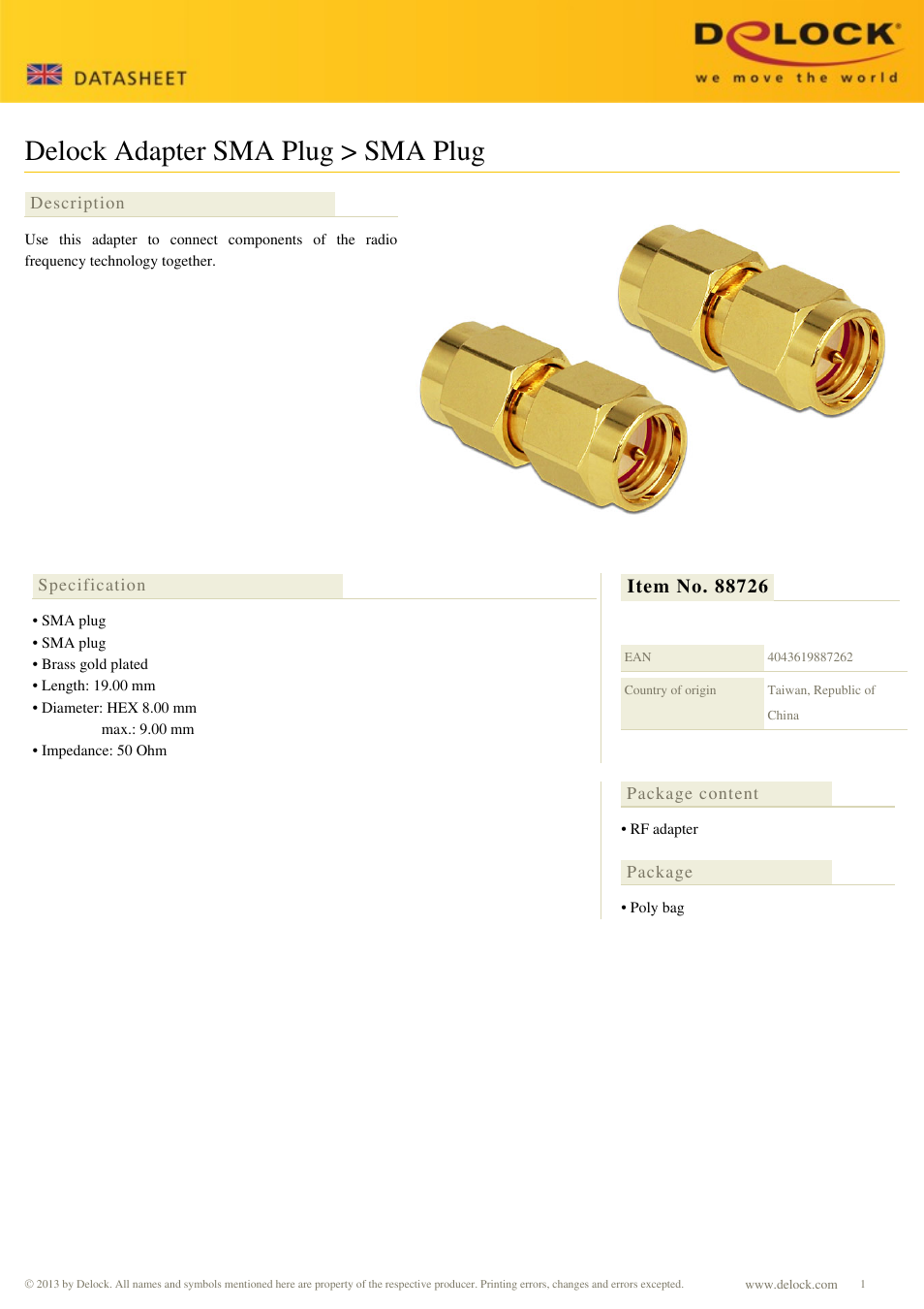 DeLOCK 88726 User Manual | 1 page