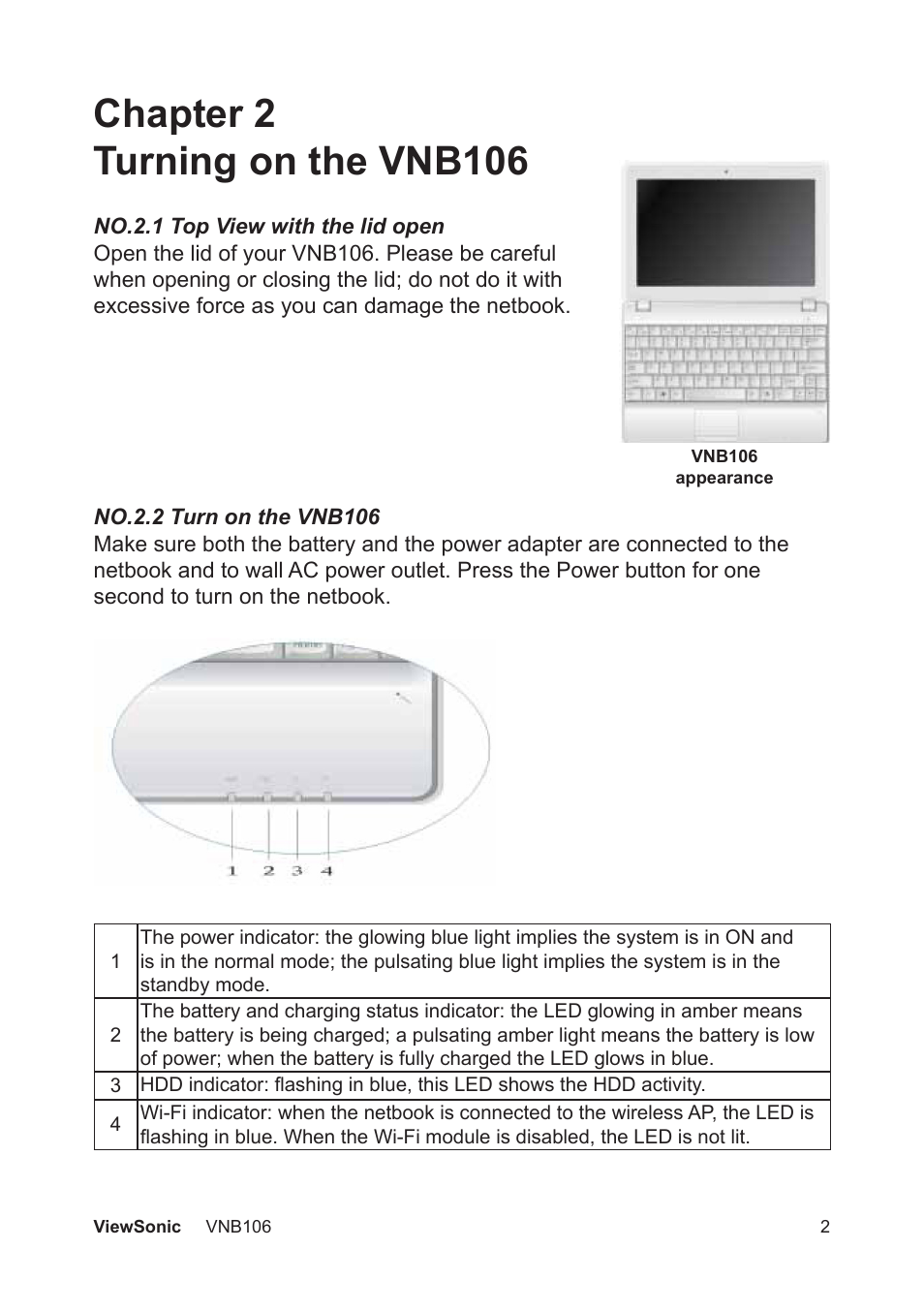 Chapter 2 turning on the vnb106 | VIEWSONIC VNB106 User Manual | Page 8 / 24