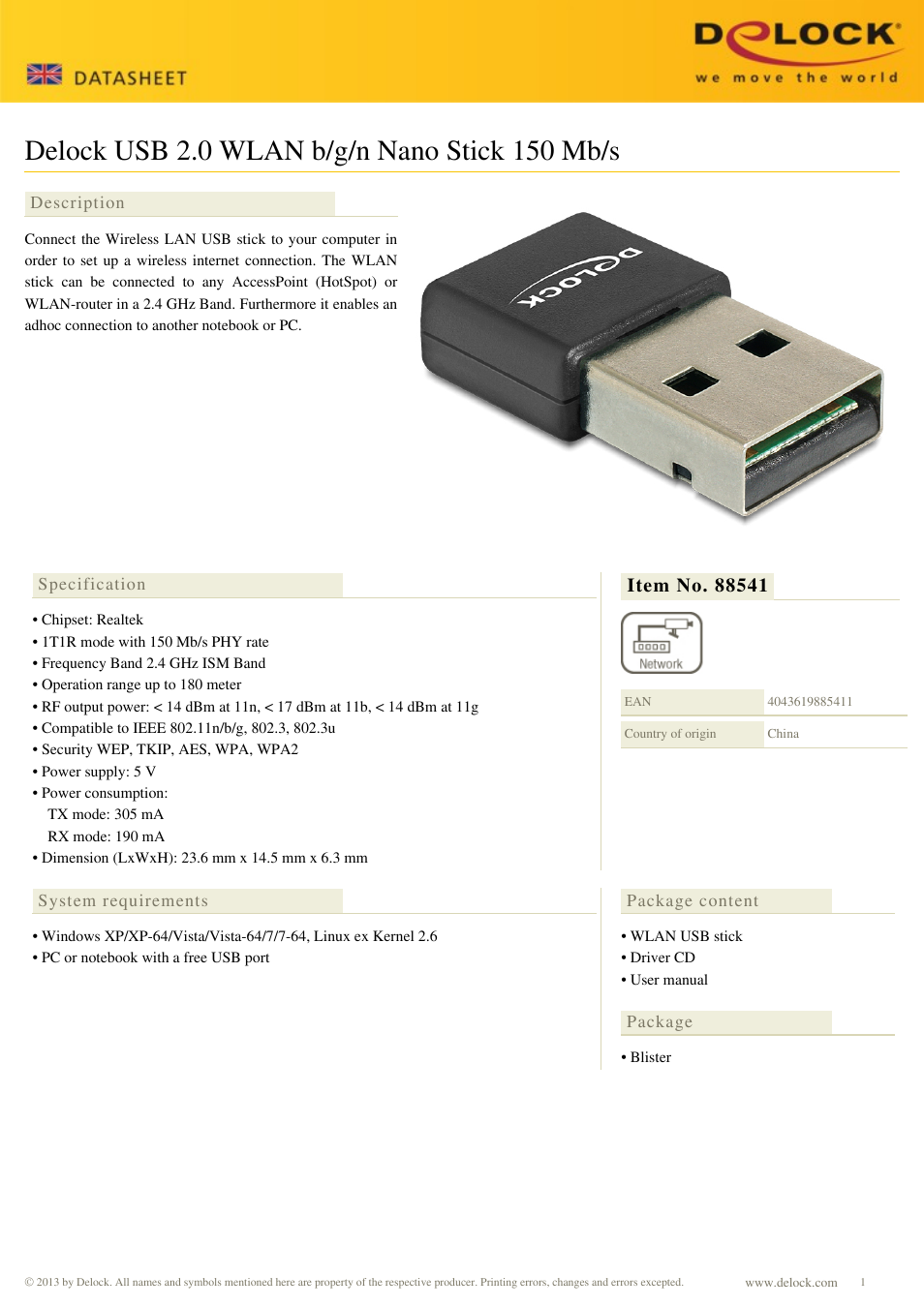 DeLOCK 88541 User Manual | 2 pages