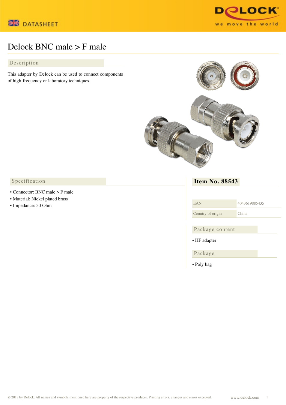 DeLOCK 88543 User Manual | 1 page