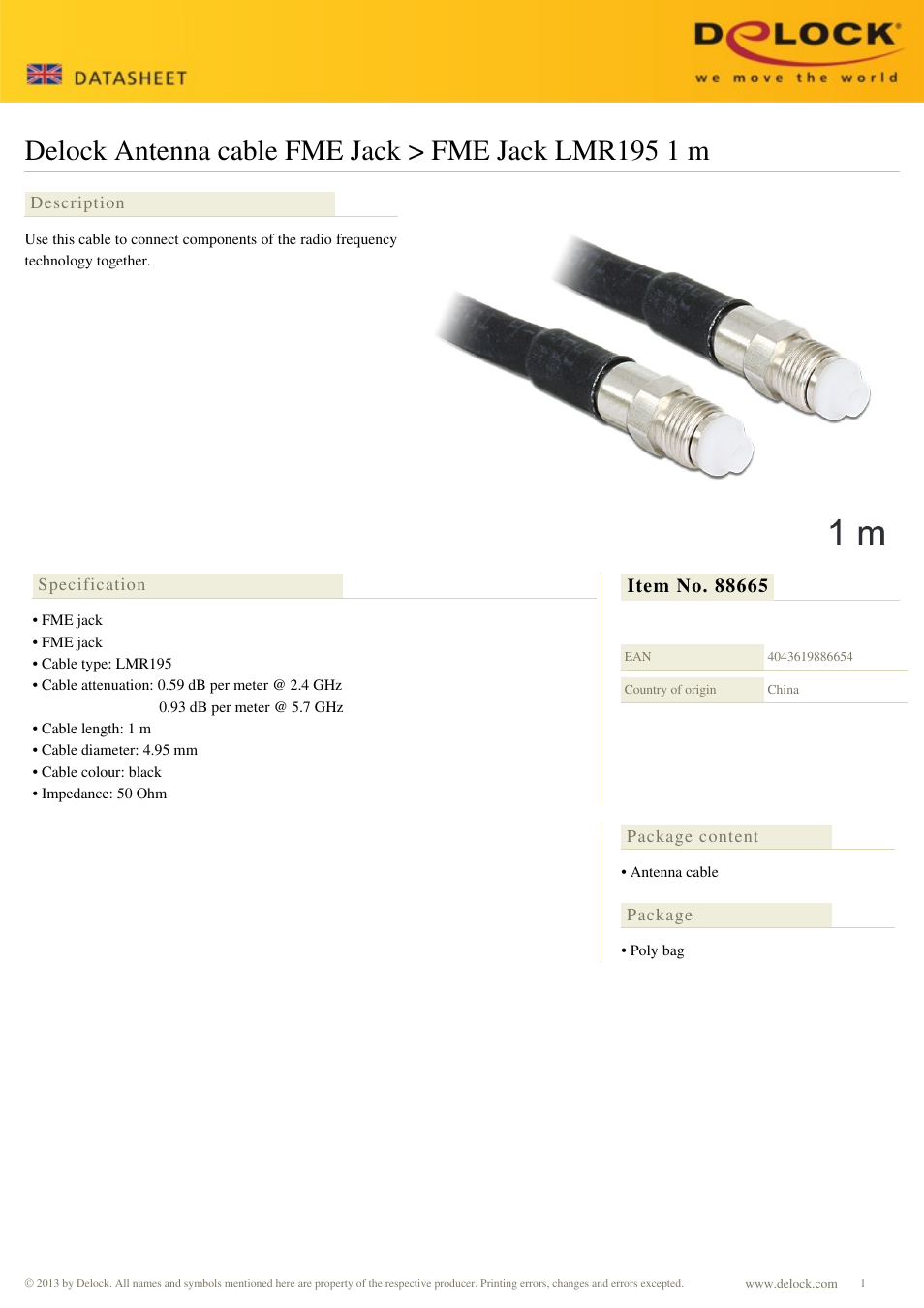 DeLOCK 88665 User Manual | 1 page