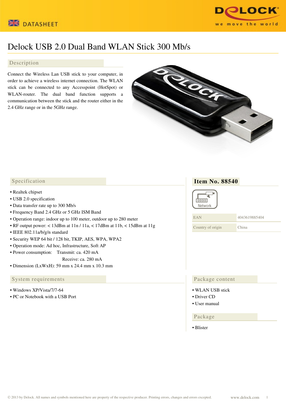 DeLOCK 88540 User Manual | 1 page