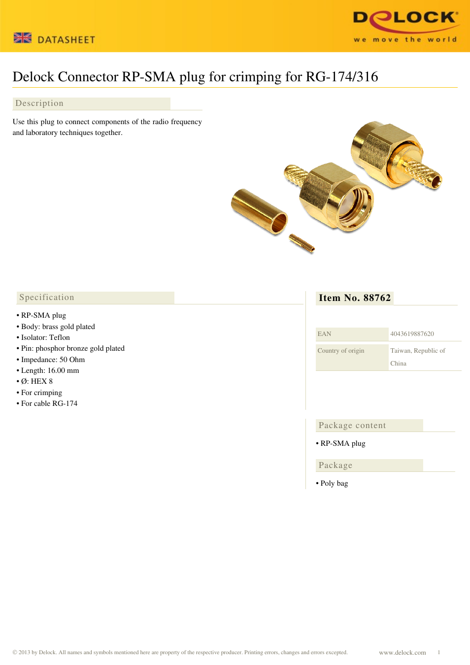 DeLOCK 88762 User Manual | 1 page