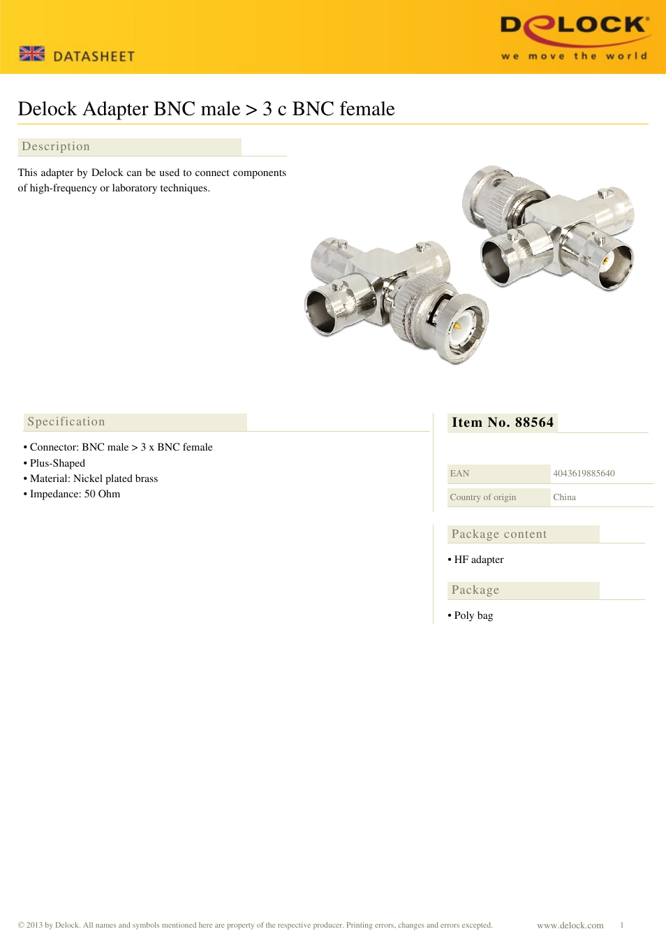 DeLOCK 88564 User Manual | 1 page