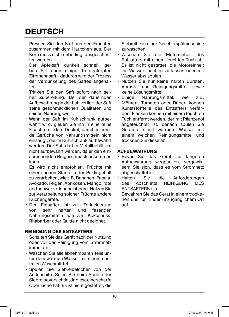 Deutsch | MAXWELL MW-1101 W User Manual | Page 10 / 48