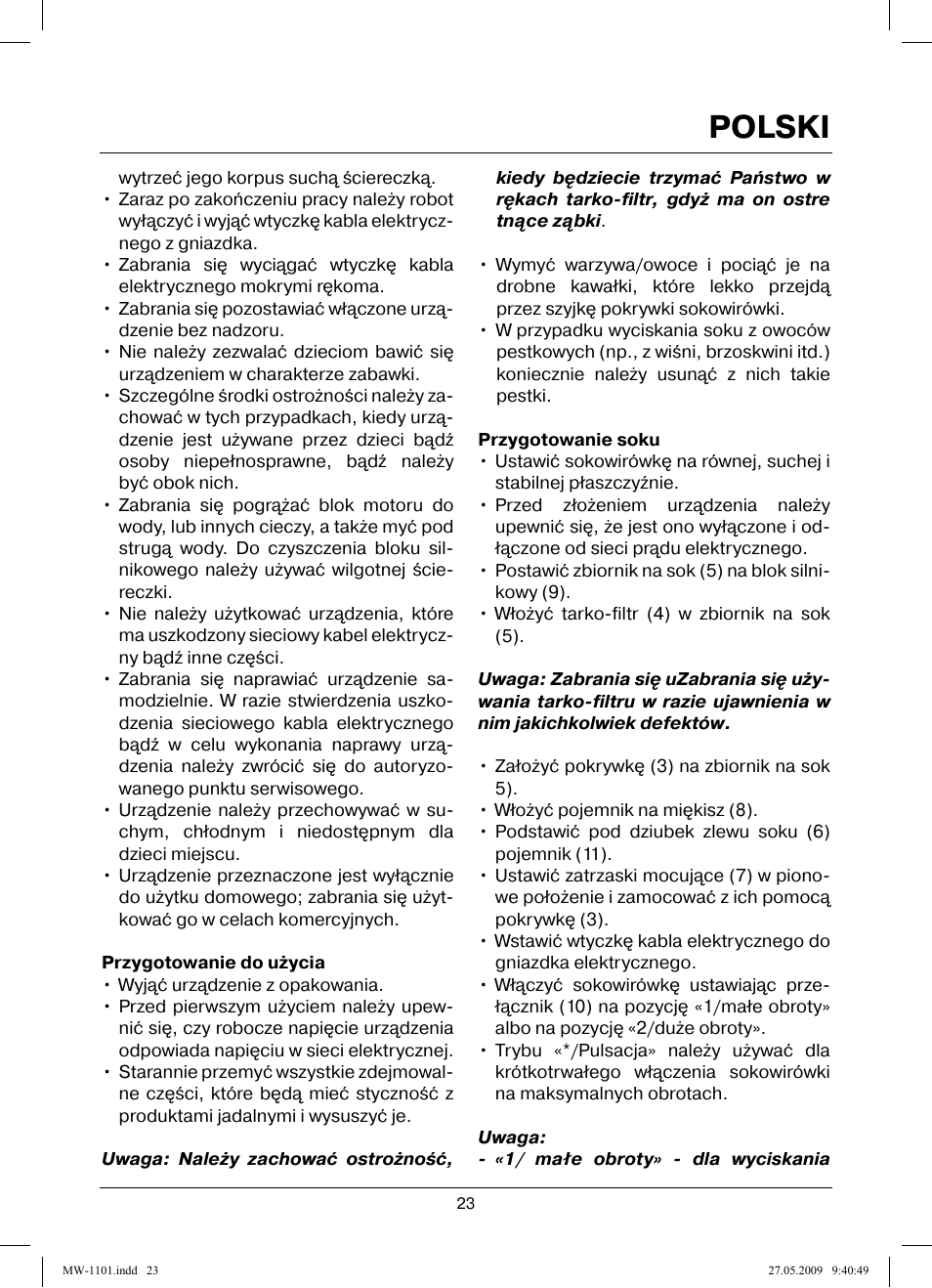 Polski | MAXWELL MW-1101 W User Manual | Page 23 / 48