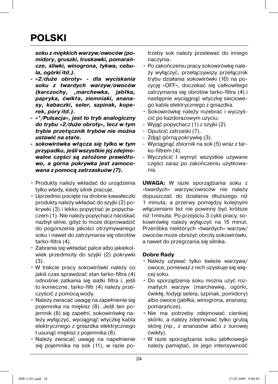 Polski | MAXWELL MW-1101 W User Manual | Page 24 / 48