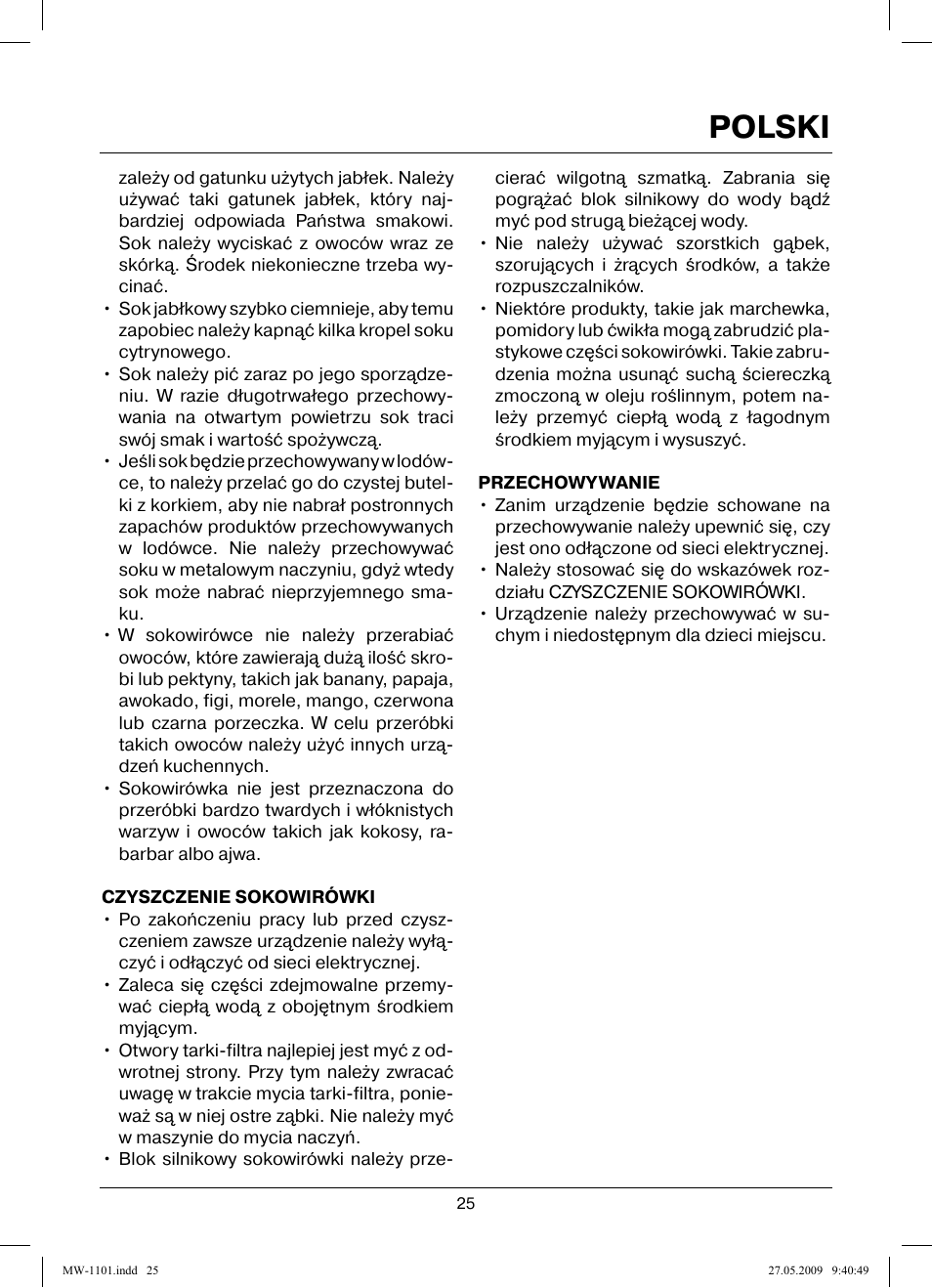 Polski | MAXWELL MW-1101 W User Manual | Page 25 / 48
