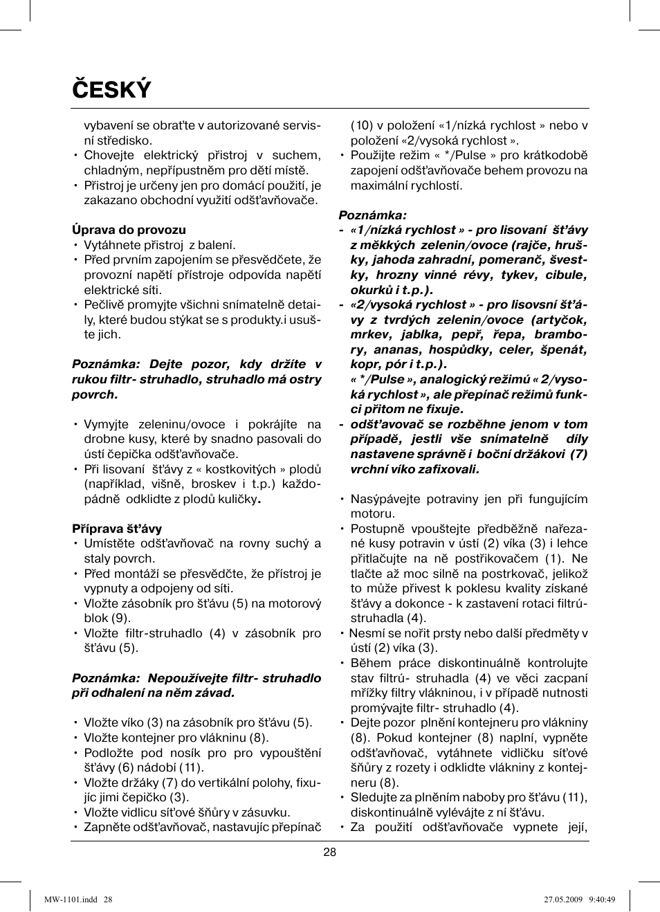 Český | MAXWELL MW-1101 W User Manual | Page 28 / 48