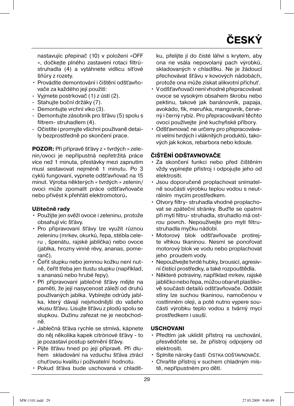 Český | MAXWELL MW-1101 W User Manual | Page 29 / 48