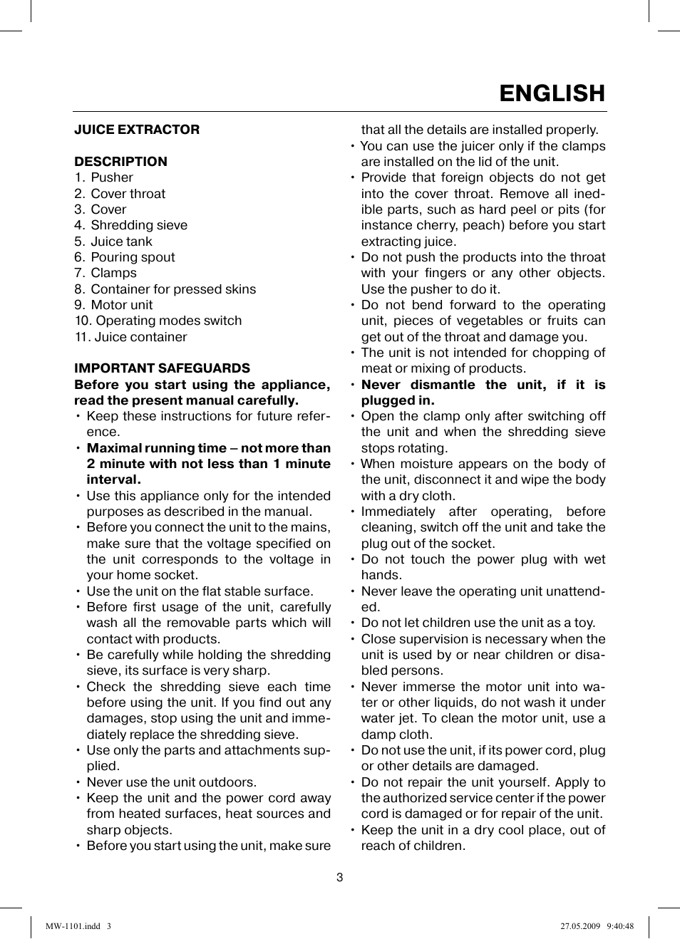 English | MAXWELL MW-1101 W User Manual | Page 3 / 48